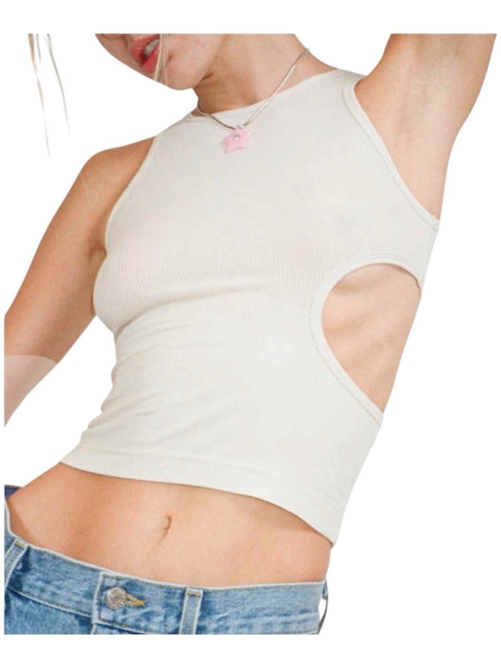 Sandy Liang Cream Side-Cut Ribbed Tank